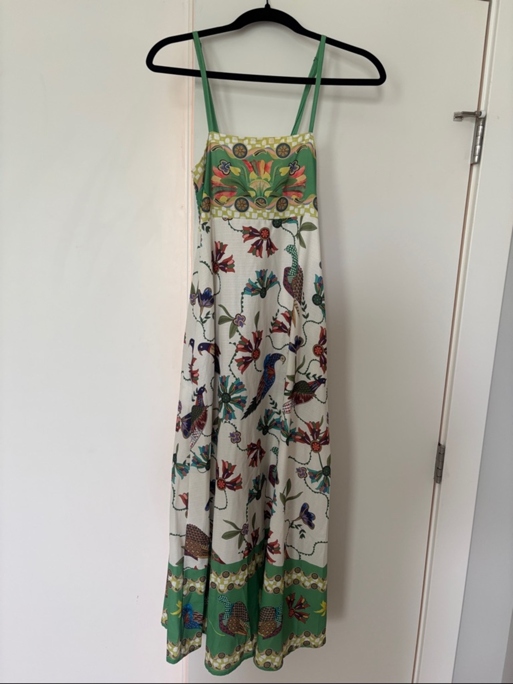 Green Floral Maxi Dress with Bird Print